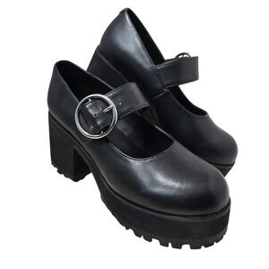 Dolls Kill Current Mood Damnation Mary Jane Platform Heels Women's 6M Black Goth